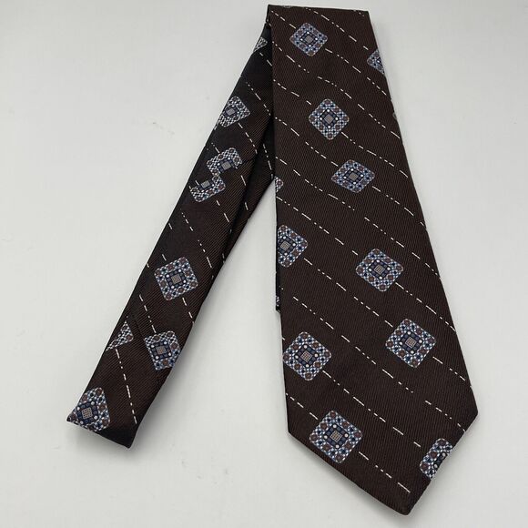 Vintage Christian Dior Cravates Neck Tie DARK BROWN Retro Geometric 54" x 4" - Picture 6 of 6